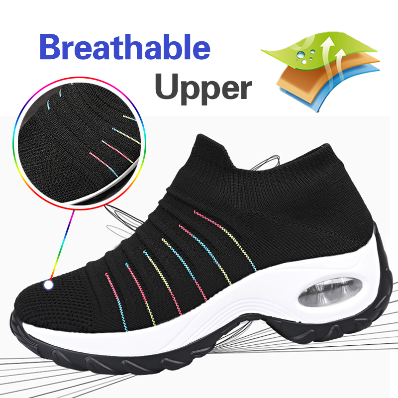 Women Tennis Shoes Breathable Mesh Height-increasing Slip-on Female Sock Footwear Outdoor Women Sneakers Thick Sport Shoes Woman