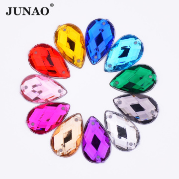 JUNAO 1000pcs 8*13mm Sew On Colorful Drops Rhinestone Applique Flatback Acrylic Strass Diamond Sewing Crystal Stone DIY Crafts