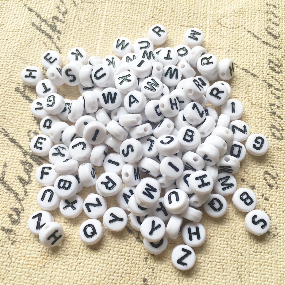 Round Acrylic Letter Beads 3600pcs 4*7mm Flat Coin Shape Plastic Alphabet Jewelry Bead English Initial Spacer Lucite Beading DIY
