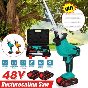 48V Reciprocating Saw Cordless Wood Metal PVC Pipe Cutting DIY Chain Saw Power Tool With Free 1/2pcs Batteries