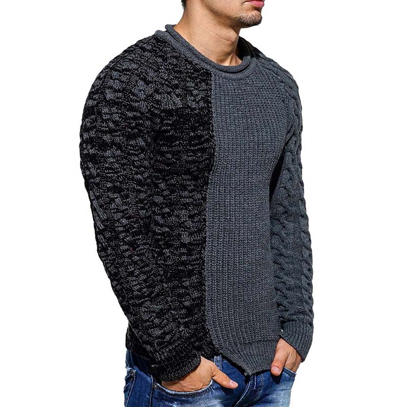 Autumn Winter New Men Sweater Fashion O-Neck Patchwork Cotton Pullover Sweater Men Slim Fit Long Sleeve Knitted Mens Sweaters