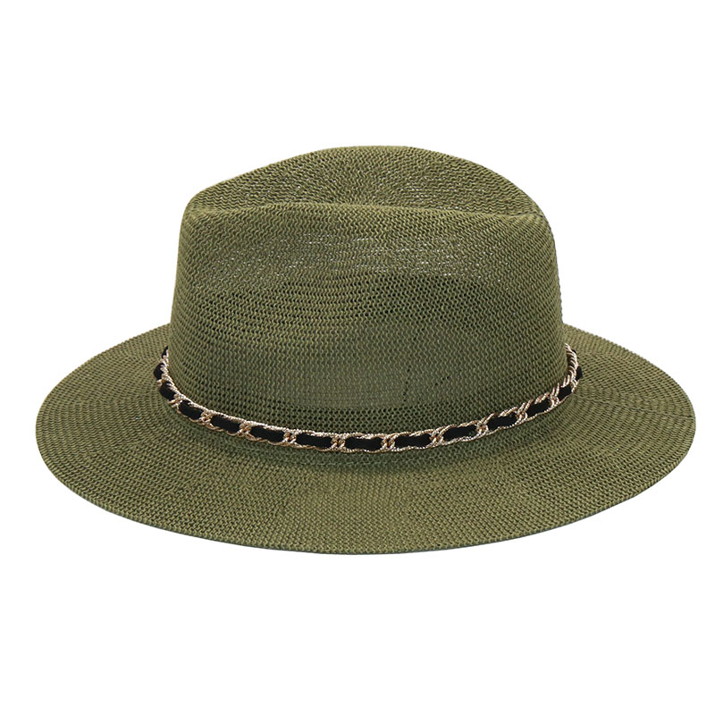 New 10 Colors Panama Sun Hats With Chain Ladies Jazz Beach Hat Summer Breathable Straw Hats NH986