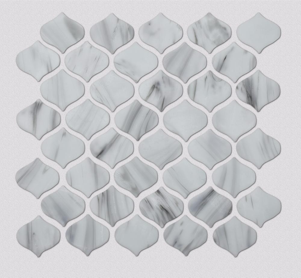 White Stone Alike Arabesque Shape Glass Mosaic