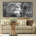 Black and white closed eyes lion two prairie animals Oil Painting Canvas Posters Prints Cuadros Wall Art Picture For Living Room