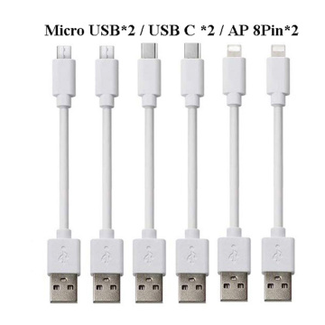 6PCS Short Cable 25CM White Micro USB Type C Wire Charging Cord For Iphone Android 2A Fast Charge Mobile Phone Charger Station