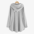 Feitong Winter Coat Women Hoodies Sweatshirt Fleece Embroidery Cat Ears Button Hem Plus Size Hoodie Top Pocket Female Blouse