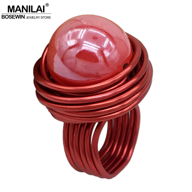 MANILAI Fashion Red Stoving varnish Acrylic Elegant Handmade Rings Women Wire Spiral Finger Statement Rings Party Accessories