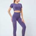Women's Seamless Yoga Wear Running Training T-shirt 2 Piece Set Tight Sports Trousers Fitness Yoga Pants Gym Workout Leggings