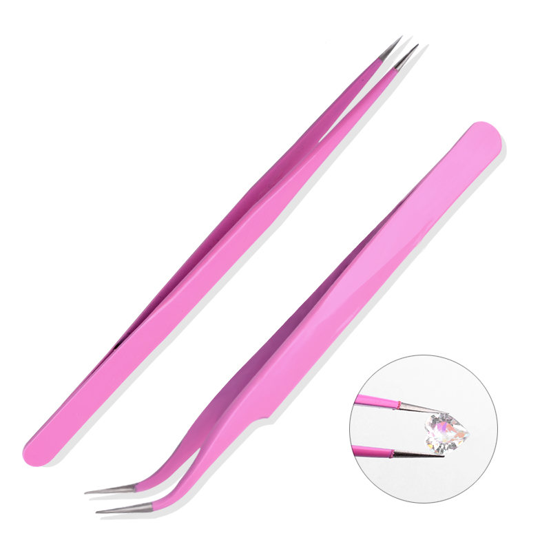 Rhinestone Picking Tool Eyelash Curved Tip Nippers Tweezer Pink Curved Nail Tool Beauty Eye Makeup