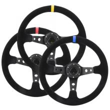 Universal 35cm/14inch 6-Bolts Auto Car Racing Steering Wheel with Horn Yellow Napped Leather + Aluminum