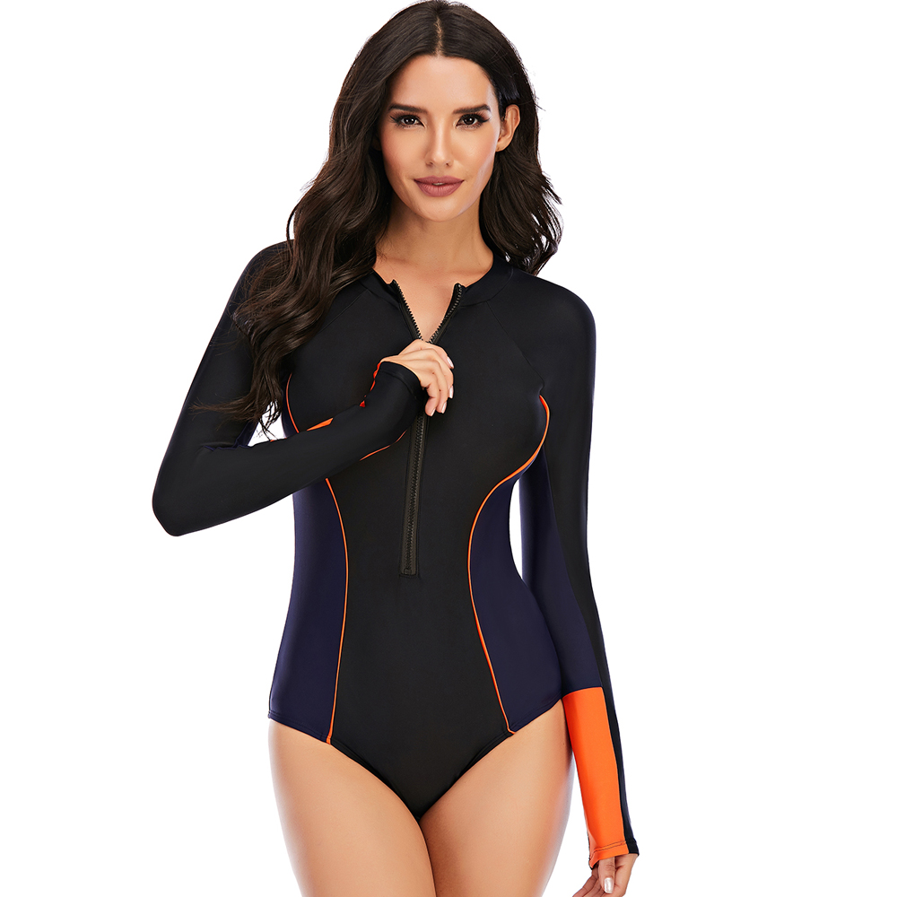 New Plus size Diving One Piece Swimsuit Long Sleeve Solid Women Swimwear Bathing Suit Rash Guard Surfing Swimming Suit Rashguard