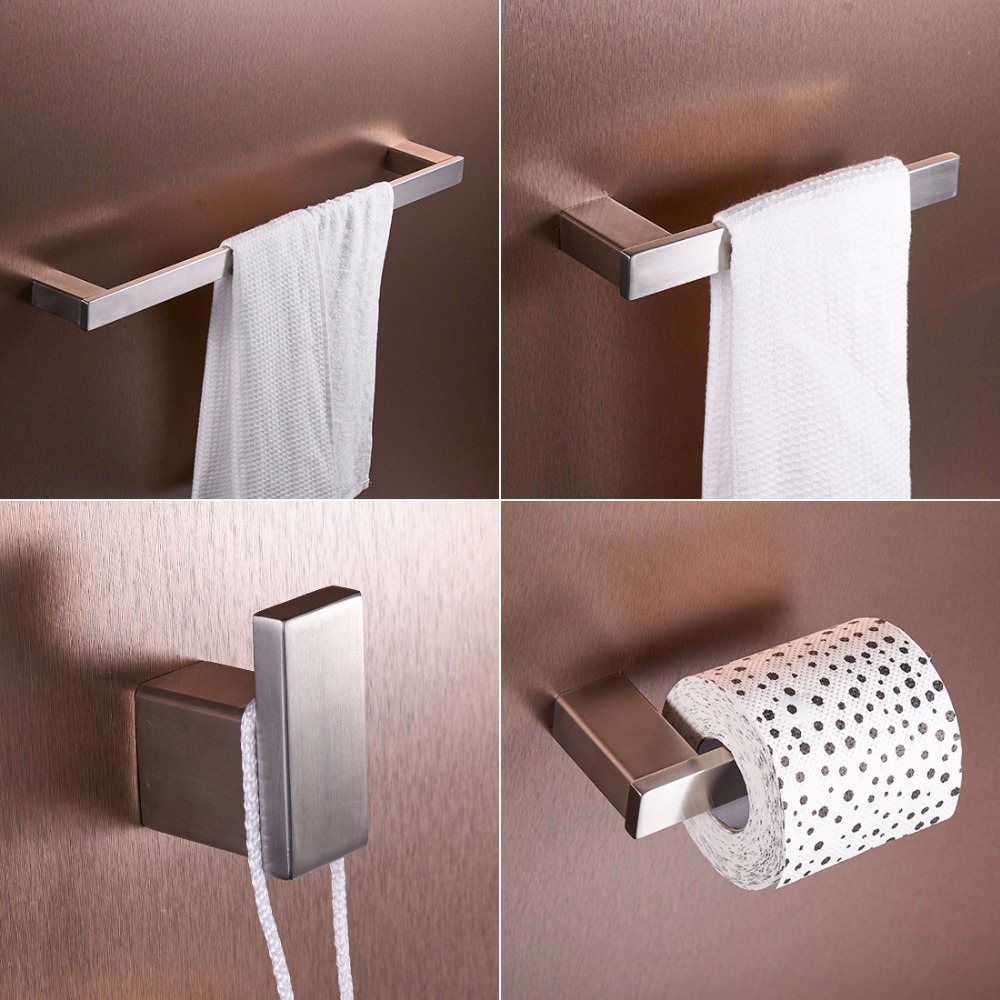 FLG Brushed Nickel 304 Stainless Steel Bathroom Accessories Set Single Towel Bar, Cloth Hook, Paper Holder Bath Hardware Sets
