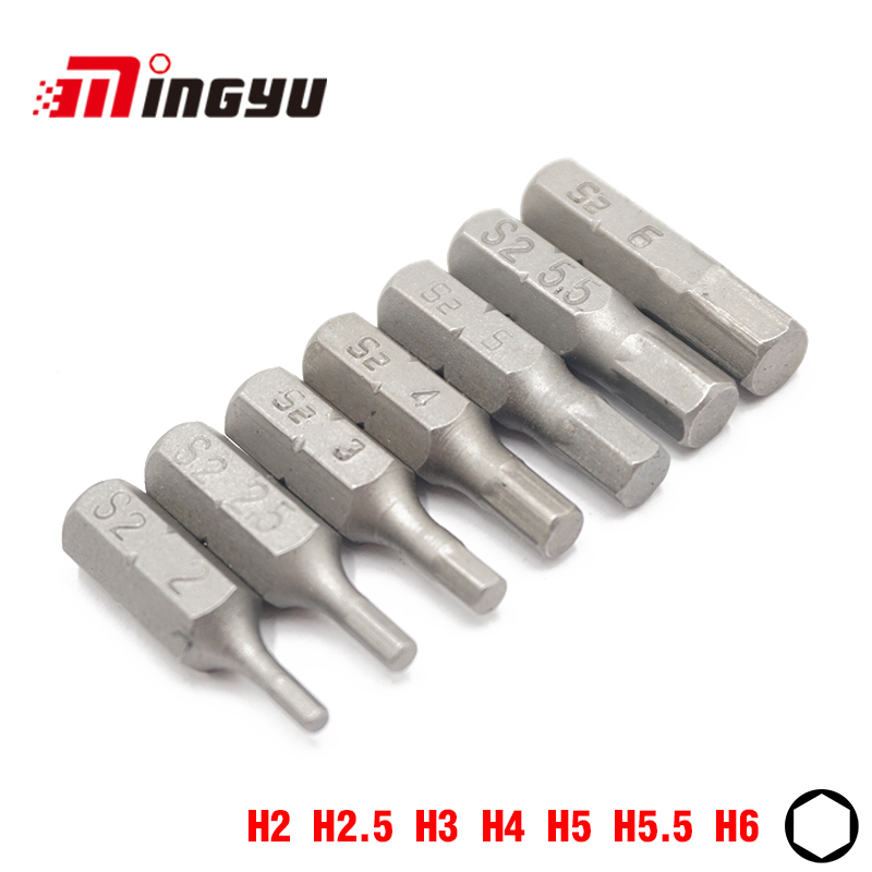 7Pcs 1/4" 25mm Hex H2-H6 Screwdriver Bit Set Repair Tools Screwdrivers Kit Hex Shank Drill Bit For Power Household Hand Tools