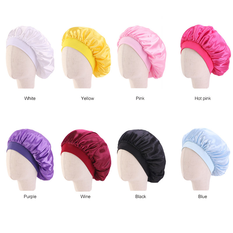 Adjust Hair Styling Cap Solid Satin Bonnet Hair Care Kids Child Night Sleep Hat Silk Head Wrap Shower Cap Hair Styling Tool