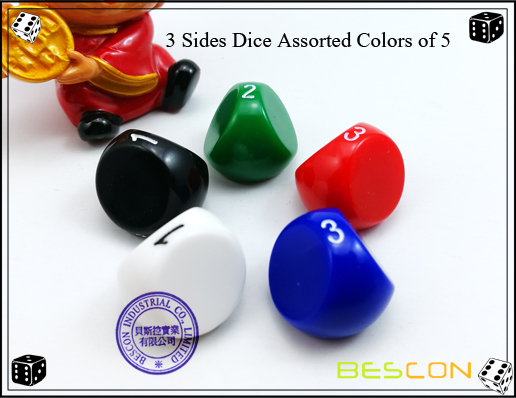 3 Sides Dice Assorted Colors of 5