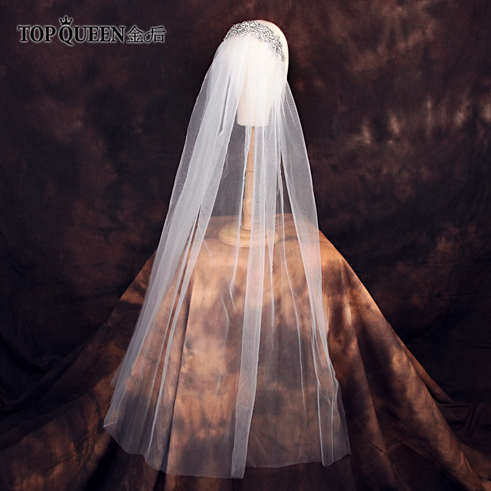 TOPQUEEN VS26 1.6M Hot Sale White/Ivory Bridal Veil With Comb One Layer Cathedral Wedding Veil and accessories bridal veil