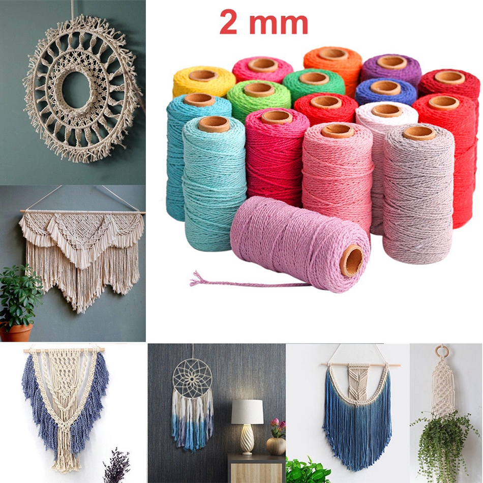 2mm 100M Colorful Thread Cord Handmade Crafts DIY Beige Twisted Cotton Macrame Cord Twine Rope String Home Textile Decoration