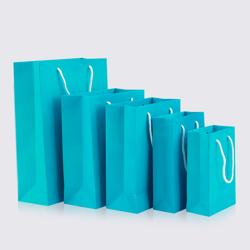 10pcs / blue paper bag holiday gift clothing gift packaging shopping bag belt support printing 1 color simple logo