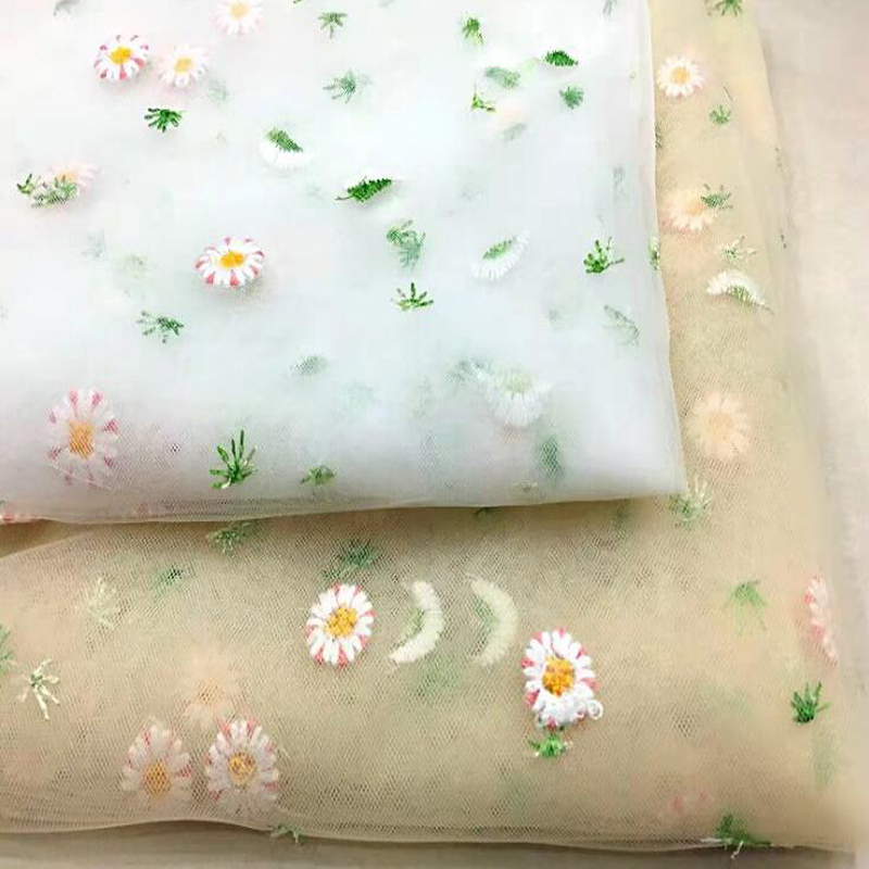 Small Daisy Flower Mesh Embroidery Cloth French Net Lace Fabric DIY Curtain Dress Children's Clothing Baby Clothes Tulle Fabric
