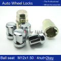 4Nuts+2Keys M12x1.5 Ball seat RADIUS Wheel Locks Lug Nut Anti theft For Honda CRV ACCORD XRV Crosstour Odyssey Fit CRZ