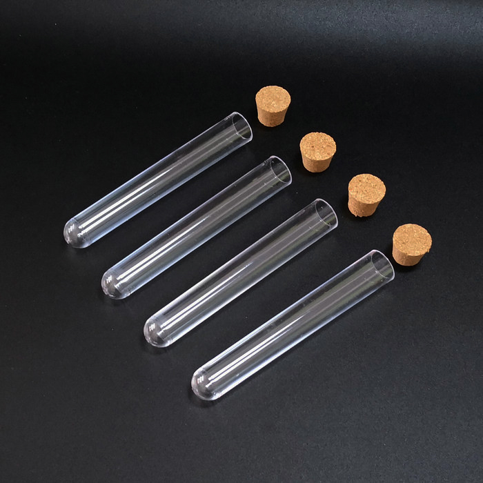 100pcs 15*100mm(5.9*39.3in) Clear Plastic Test Tube with Cork Stopper U-shape bottom like glass test tube Wedding favours Vial