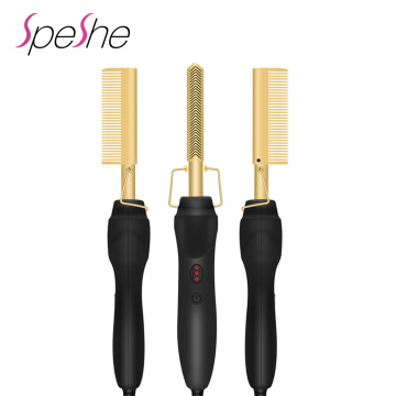Professional Heated Hair Straightener Comb Hair Flat Irons Curling Brush Gold Titanium Alloy Hair Straightening Comb