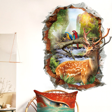 Sika Deer 3D Wall Stickers Natural Landscape Home Decorative Stickers Fake Window Landscape Wallpapers Animals Home Decor
