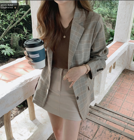 New suits Female Vintage Autumn Office Ladies Notched Collar Plaid Women Blazer Breasted Jacket Casual Pockets Female Suits Coat