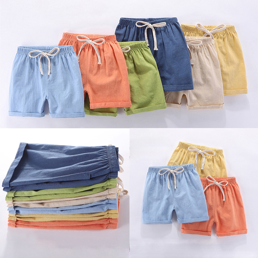 Boys Shorts Kids Shorts Candy Color Girls Children Summer Beach Loose Shorts Casual Pants Cotton & Linen Comfortable 2-7Yrs Hot