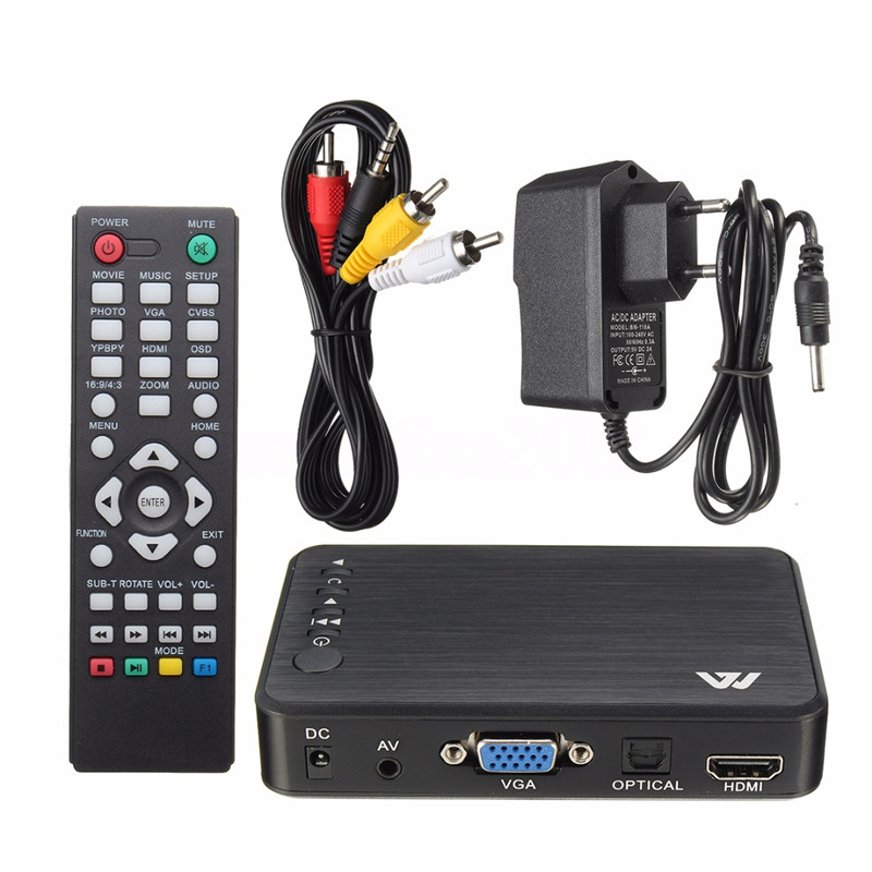 Mini 1080P HDMI Multimedia Player Kits Professional HDD USB2.0 External Multimedia Player With 3 Outputs HDMI/VGA/AV Mayitr