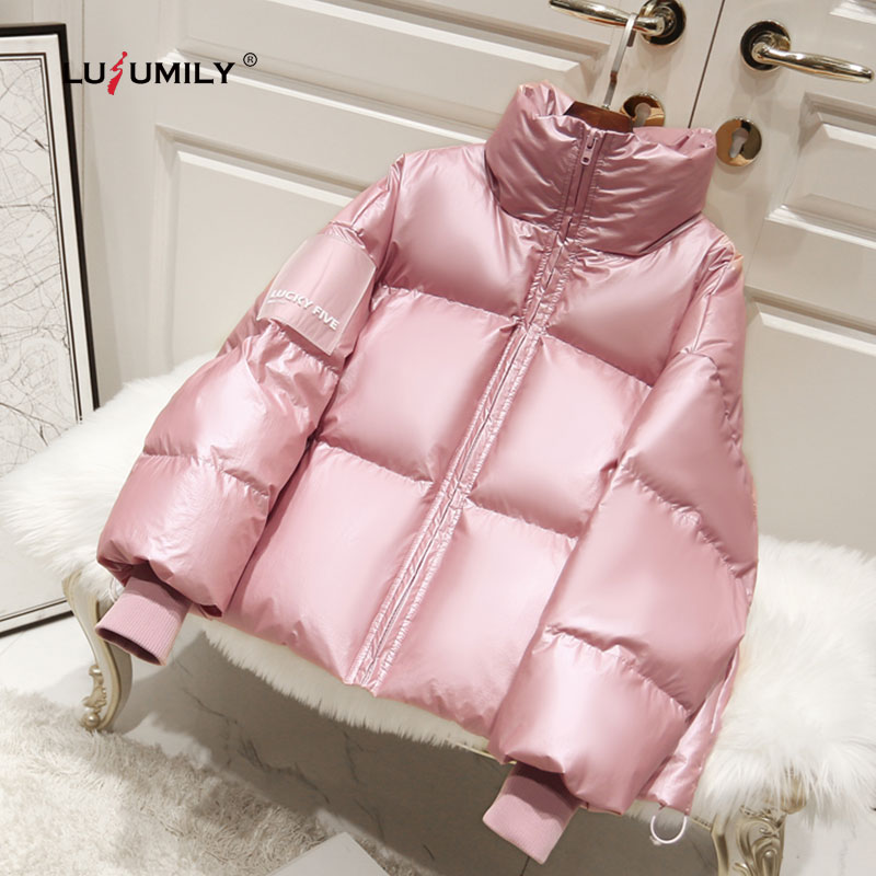 Lusumily New Arrivals Glossy Waterproof Female Down Jacket Parka Winter 2020 Fashion Warm Padded Down Parkas Women Coat Girls