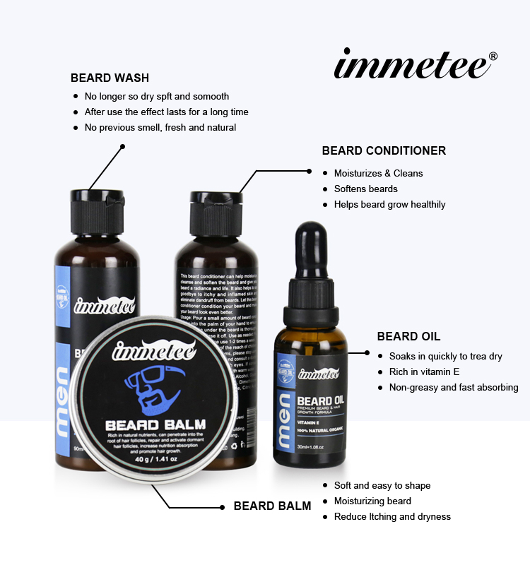 4pcs/set Men Beard Kit Grooming Beard Set Beard Oil Moisturizing Wax Blam Comb Beard Wash Beard Conditioner With Box