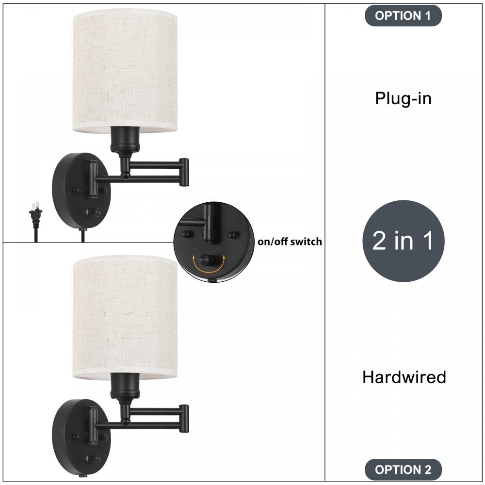 Swing Arm Wall Lamps Set of 2 Plug-In