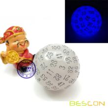 Bescon Glow in Dark Polyhedral Dice 100 Sides, Luminous D100 die, 100 Sided Cube, D100 Game Dice, Glowing 100-Sided Cube
