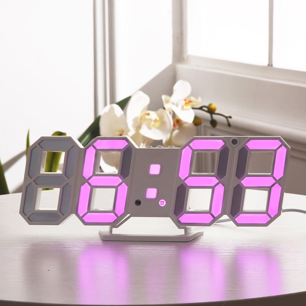 New 3D LED Moderen Wall Clocks Display 3 Brightness Levels Dimmable Nightlight Snooze Function for Home Kitchen Office#252761