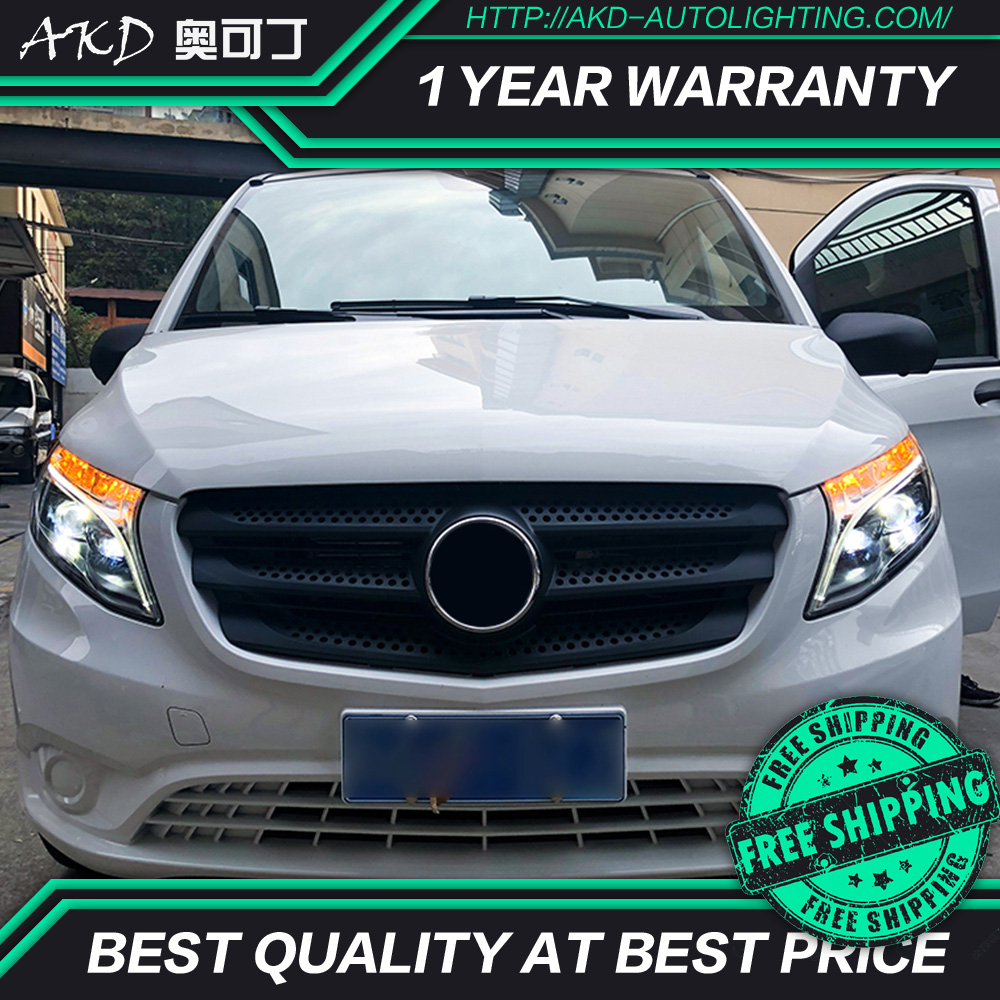 AKD tuning car Headlight For Mercedes-Benz VITO 2016-2019 Headlights LED DRL Running lights Bi-Xenon Beam lights angel eyes