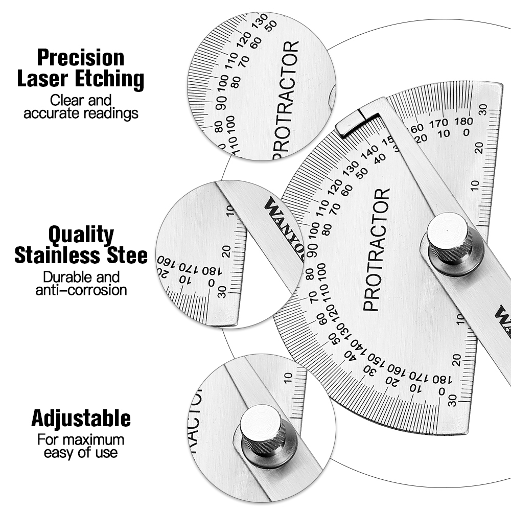 180 Degree Protractor Stainless Steel Angle Gauge Adjustable Multifunction Semicircle Ruler Mathematics Measuring tool