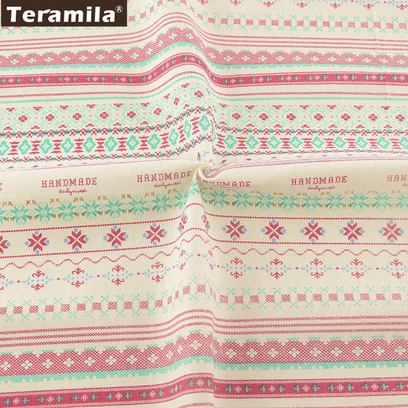 Sewing Material Tissu Pink Print Strips Tablecloth Pillow Bag Curtain Cushion Pillow Home Textile Cotton Linen Fabric TERAMILA