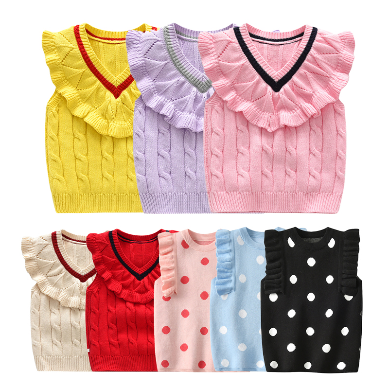 1 2 3 4 5 Years Infant Cute Knitwear Toddler Girls Knit Vest Striped Waistcoats Embroidery Clothes Sweater For girl Kids Autumn