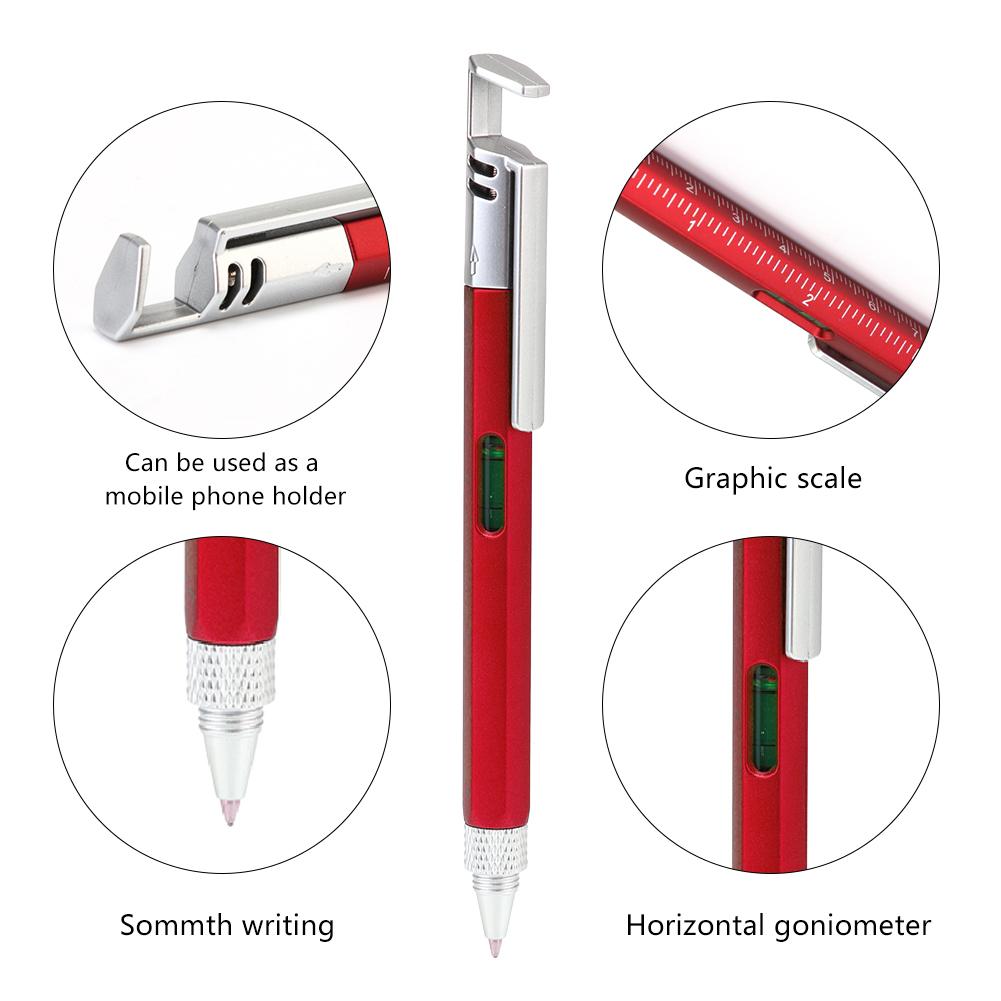 5 in 1 Ball-point Pen+Mobile Phone Bracket+Screwdriver+Level Ruler Measuring Pen+Scale Multi-function Pen 5 Color Ball-point Pen