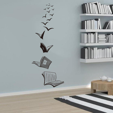 Reading Book Fly Birds Wall Decal-Library School Classroom Decal-Book Study Room Vinyl Wall Sticker-Bedroom Wall Art A718