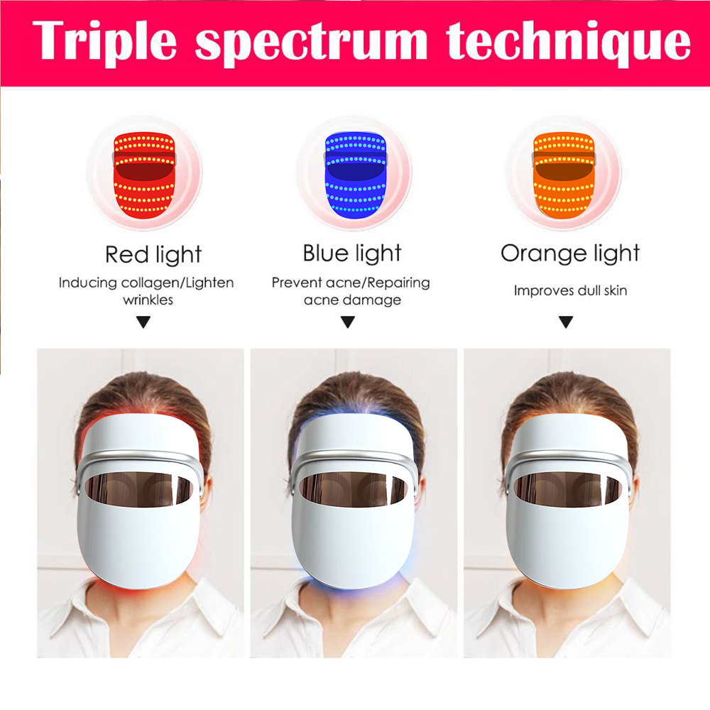 3 Colors Photon Led Facial Mask Machin Lighting Tender Facial Skin Care Photon Therapy Anti Acne Spots Electric Beauti Salon Spa