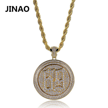 New Fashion 69 Saw Necklace Cubic Zircon Saw Horror Movie Theme Hiphop Pendant Necklace Stainless Steel Chain Iced Out Rotatable