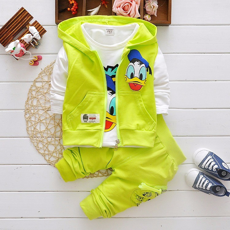 Boys Clothing Sets Children Fashion Donald Duck Baby boy T-shirt Vest Coat And Pants Suit 3pcs Outfits Mickey Kids Sport Suit