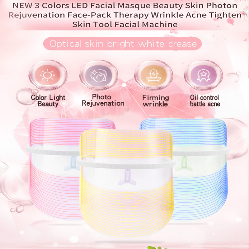 3 Colors LED Masque Beauty Skin Photon Rejuvenation Face-Pack Therapy Wrinkle Acne Tighten Skin Tool Facial Machine led mask