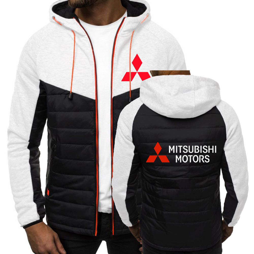 Autumn Men Parka Cotton Padded Mitsubishi Motors Car Logo Print Winter Warm Sport Jackets Male Splice Color Man Zipper Mens Coat