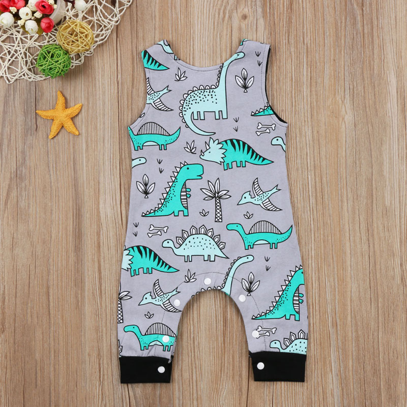 2018 Brand New Newborn Toddler Baby Boy Girl Jumpsuit Casual Dinosaur Cartoon Animal Romper Outfit Summer Sleeveless Sunsuit