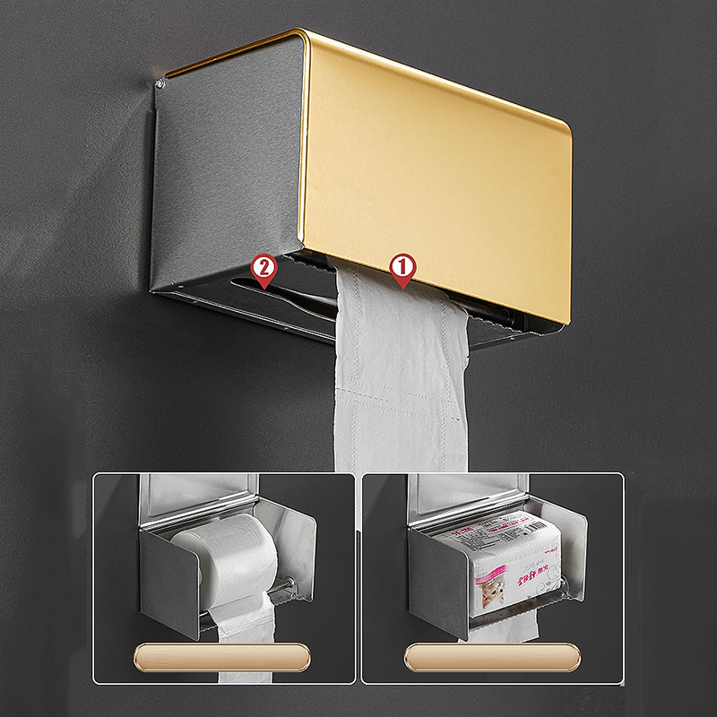 Toilet Tissue Box Space Aluminum Paper Shelf Household Waterproof Wall-mounted Paper Holder Punch-free Installation Rack