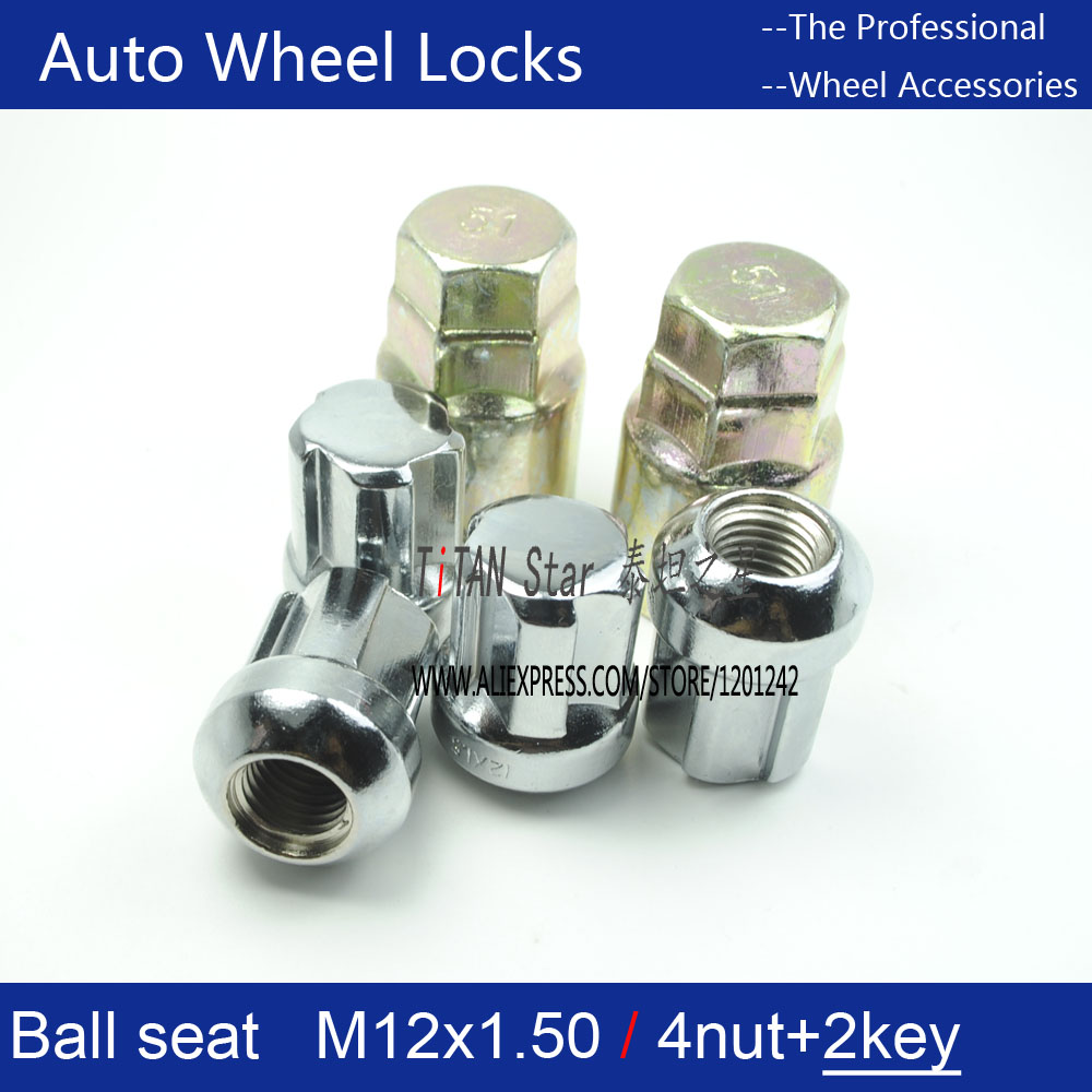 4Nuts+2Keys M12x1.5 Ball seat RADIUS Wheel Locks Lug Nut Anti theft For Honda CRV ACCORD XRV Crosstour Odyssey Fit CRZ