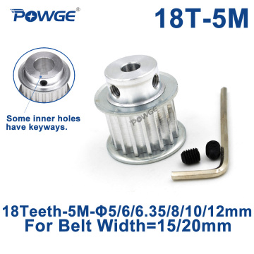 POWGE 18 Teeth HTD 5M Synchronous Pulley Bore 5/6/6.35/8/10/12/14mm for Width 15/20mm HTD5M Timing Belts gear pulley 18Teeth 18T